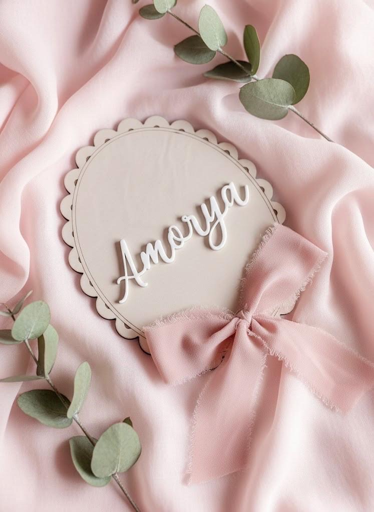 Personalized Wooden Baby Name Sign with Chiffon Bow