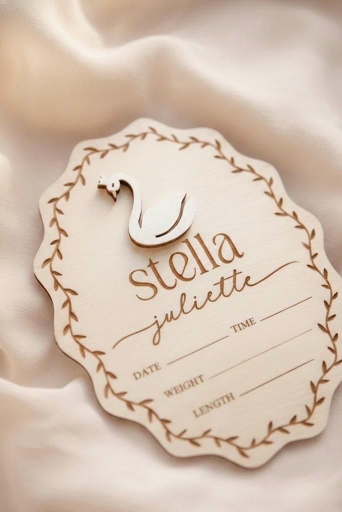 Swan Birth Announcement Name Sign & Birth Stat Keepsake