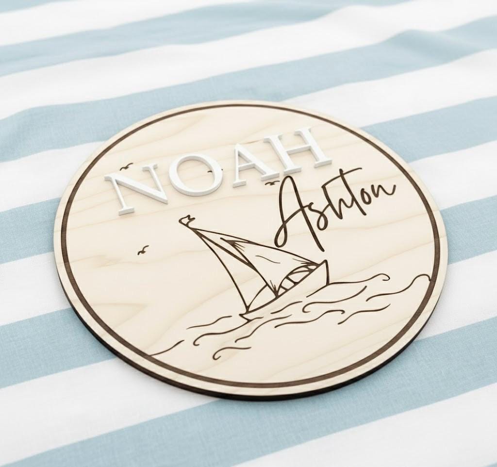 Personalized Nautical Sailboat Baby Name Sign/Birth Stats Sign