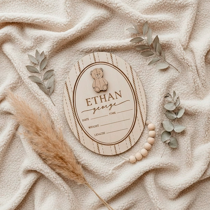 Teddy Bear Baby Birth Stats Sign