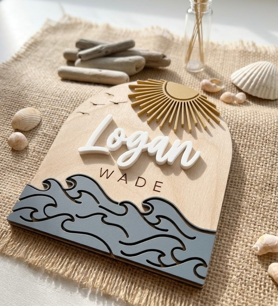 Coastal Baby Name Announcement Sign