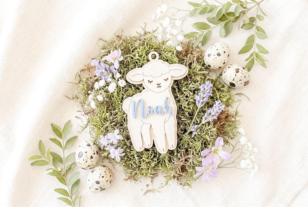 Personalized Wooden Lamb Easter Basket Tag