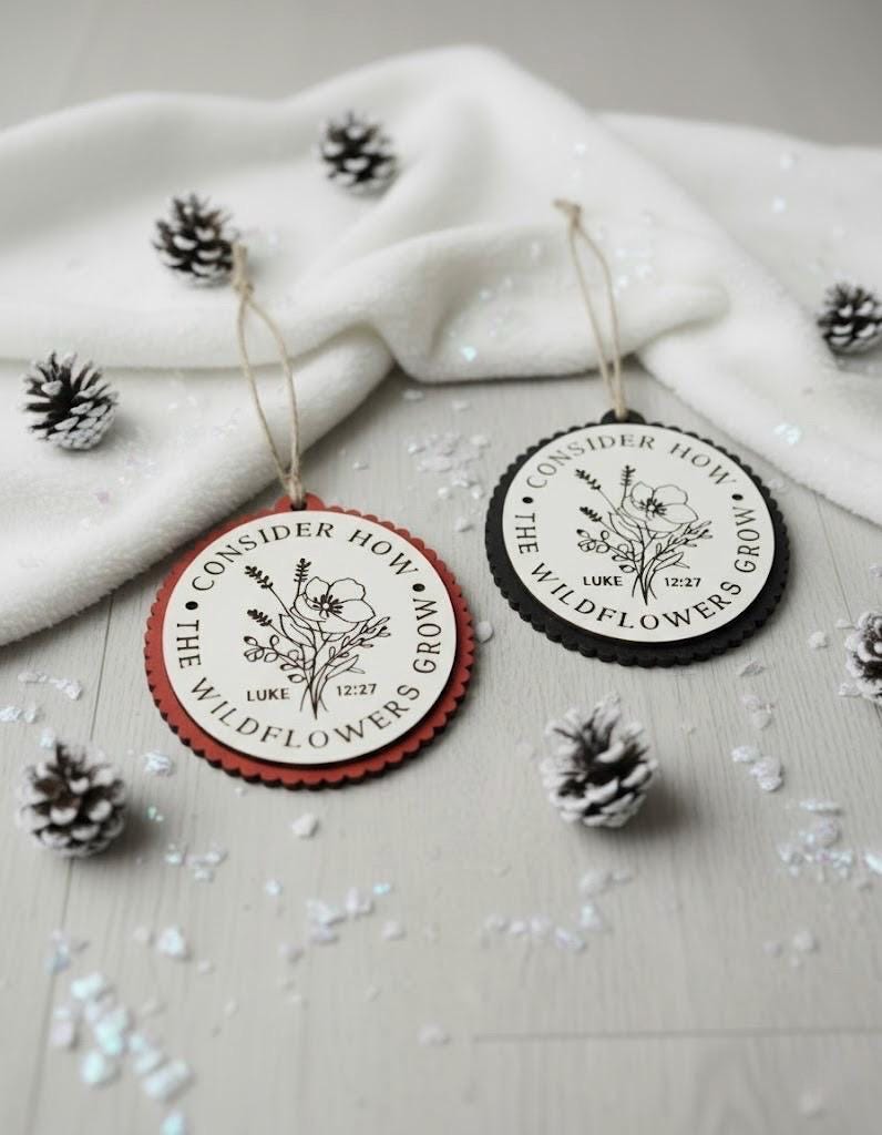 Luke 12:27 Wildflowers Scripture Ornament – Wooden Christian Christmas Décor