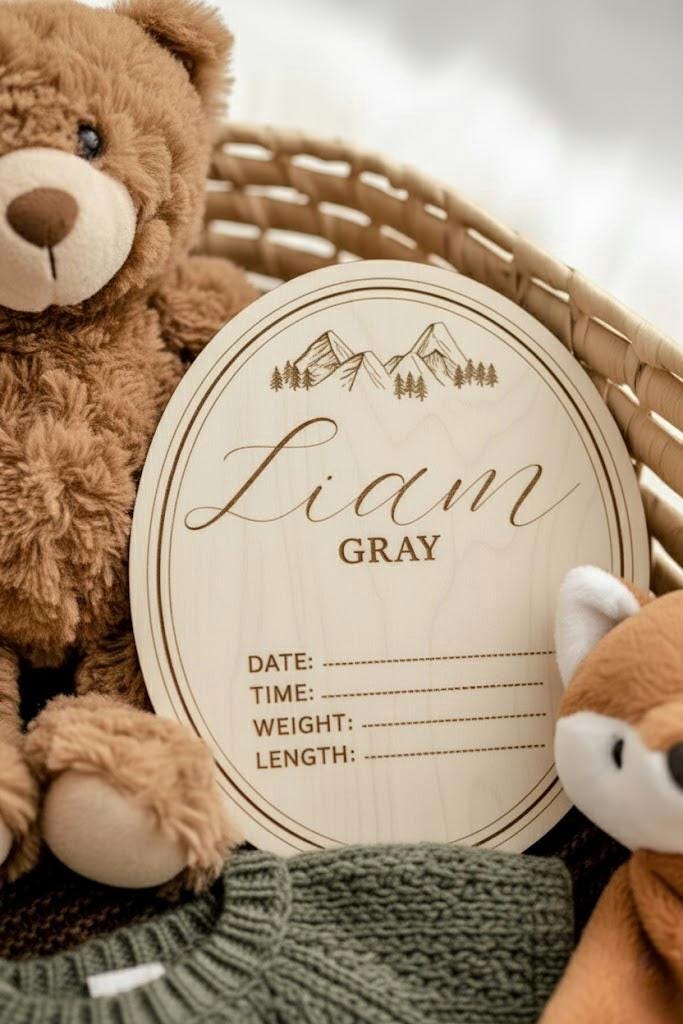 Rustic Mountain Birth Announcement Sign