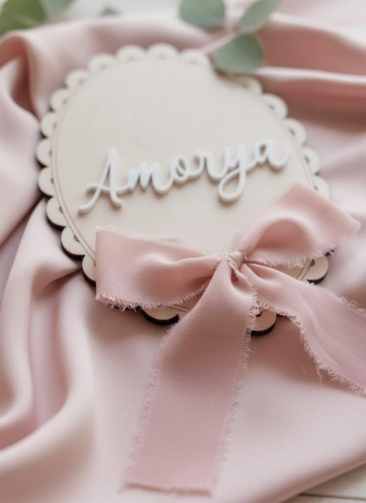 Personalized Wooden Baby Name Sign with Chiffon Bow