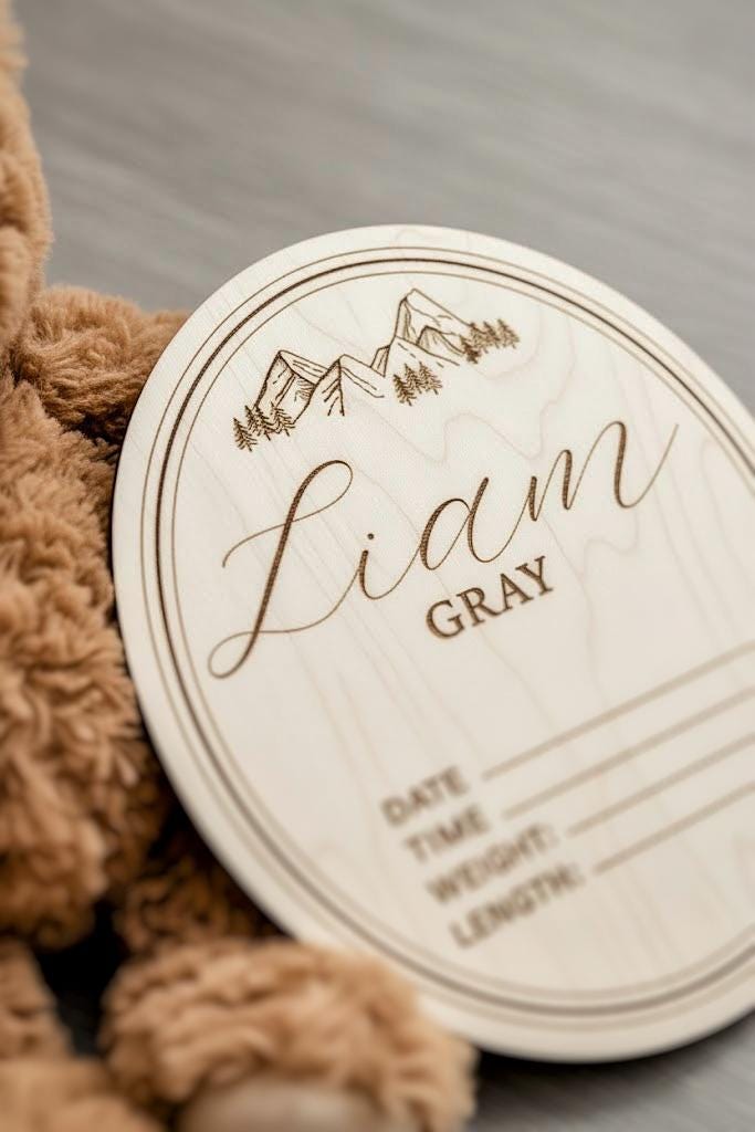 Rustic Mountain Birth Announcement Sign