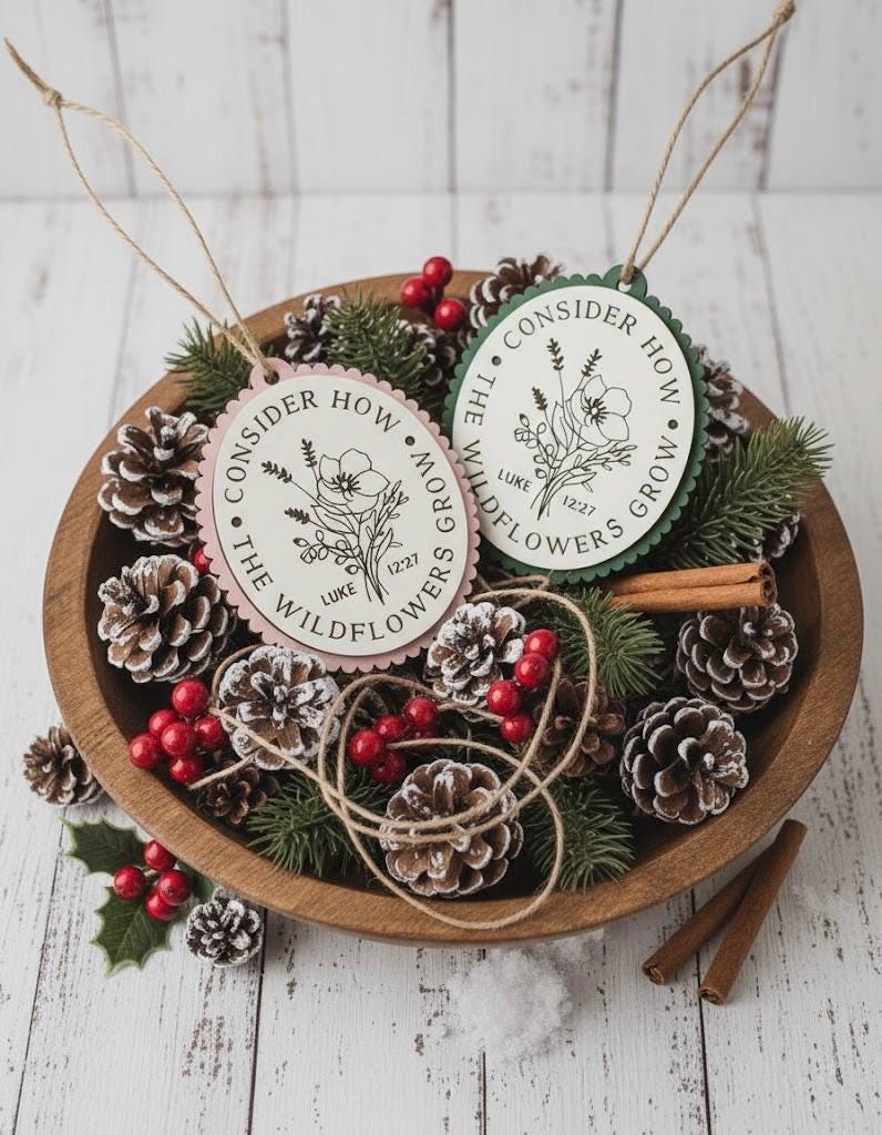 Luke 12:27 Wildflowers Scripture Ornament – Wooden Christian Christmas Décor