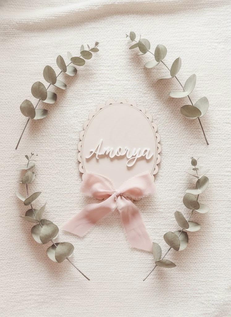 Personalized Wooden Baby Name Sign with Chiffon Bow