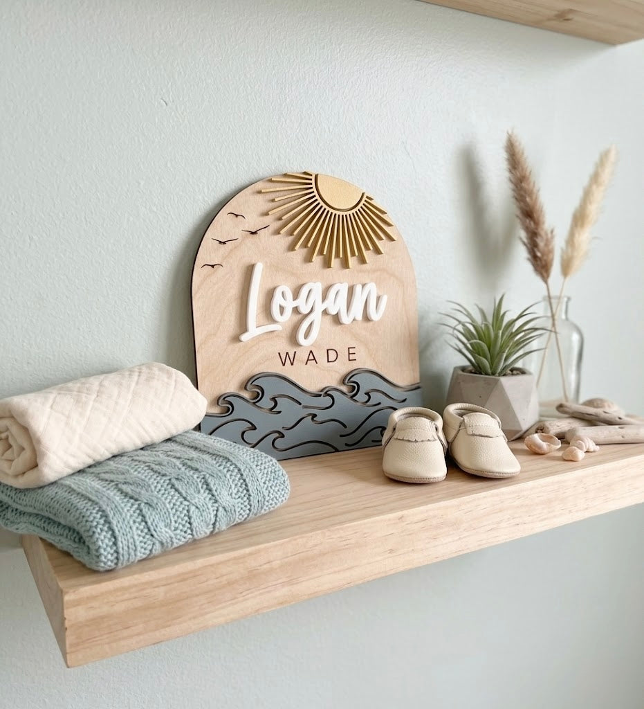 Coastal Baby Name Announcement Sign