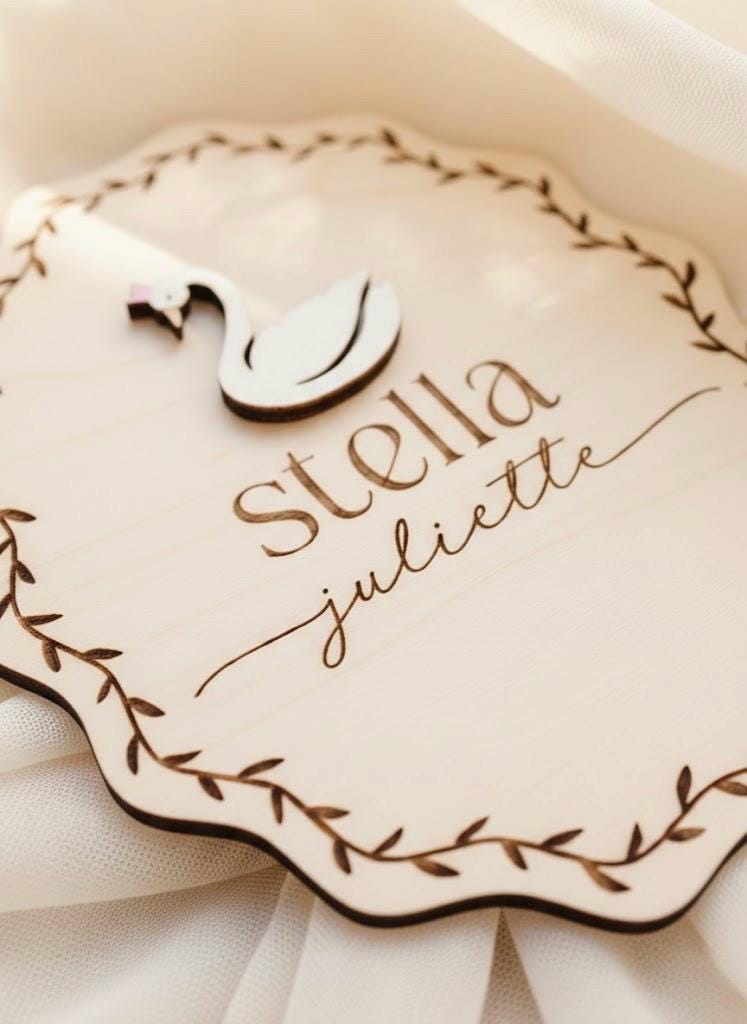 Swan Birth Announcement Name Sign & Birth Stat Keepsake