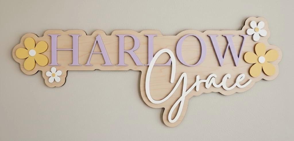 Personalized 3D Daisy Nursery Name Sign