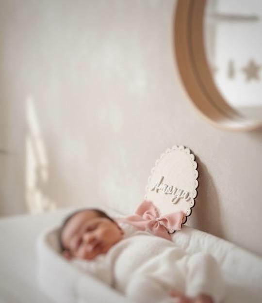 Personalized Wooden Baby Name Sign with Chiffon Bow