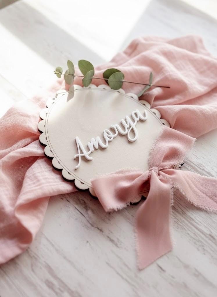 Personalized Wooden Baby Name Sign with Chiffon Bow