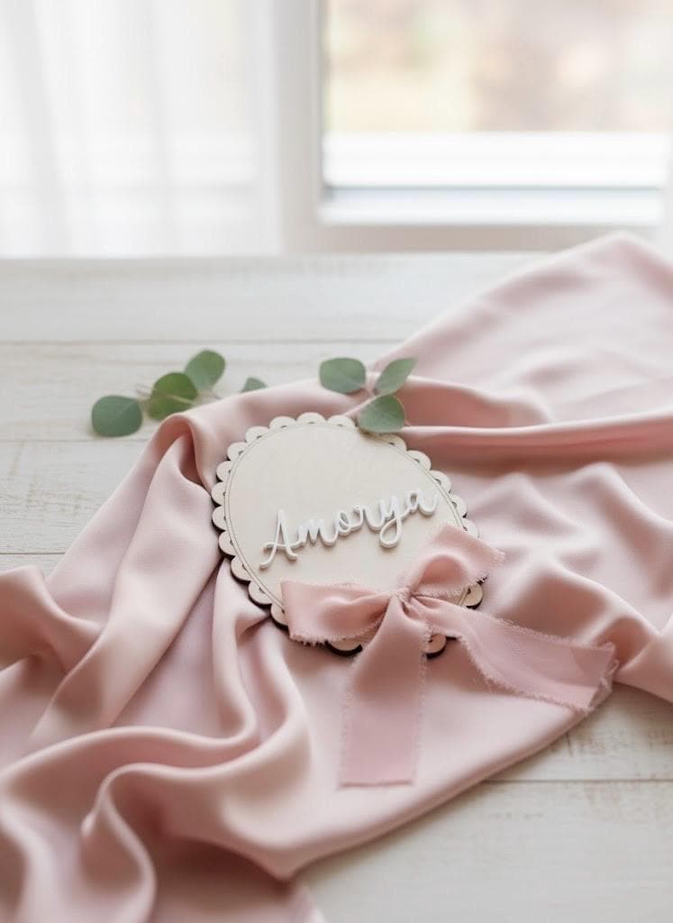 Personalized Wooden Baby Name Sign with Chiffon Bow