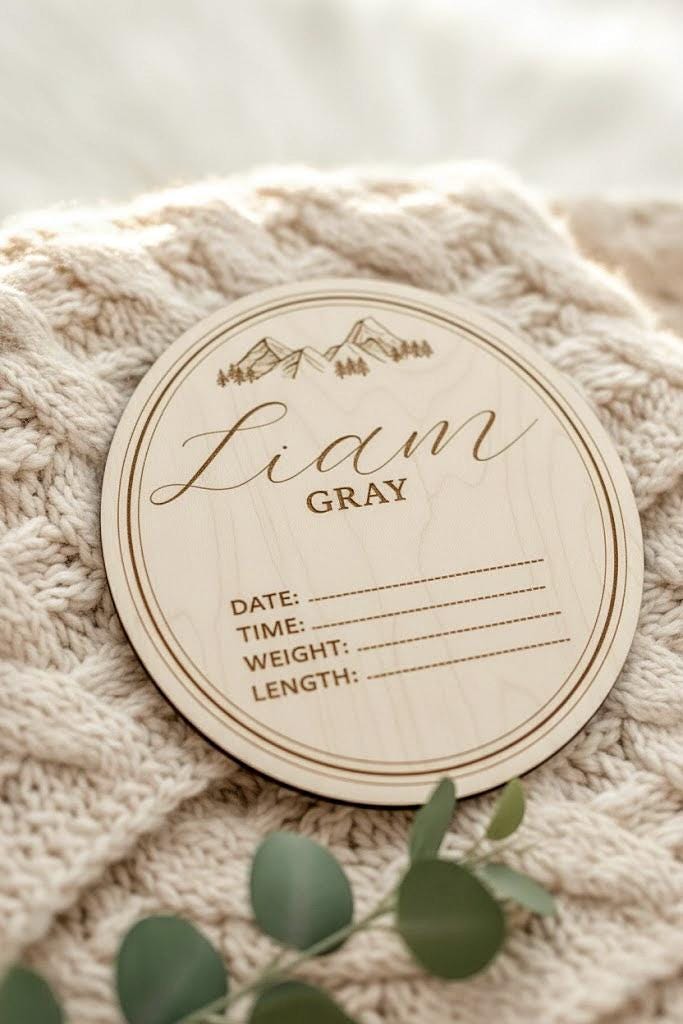 Rustic Mountain Birth Announcement Sign