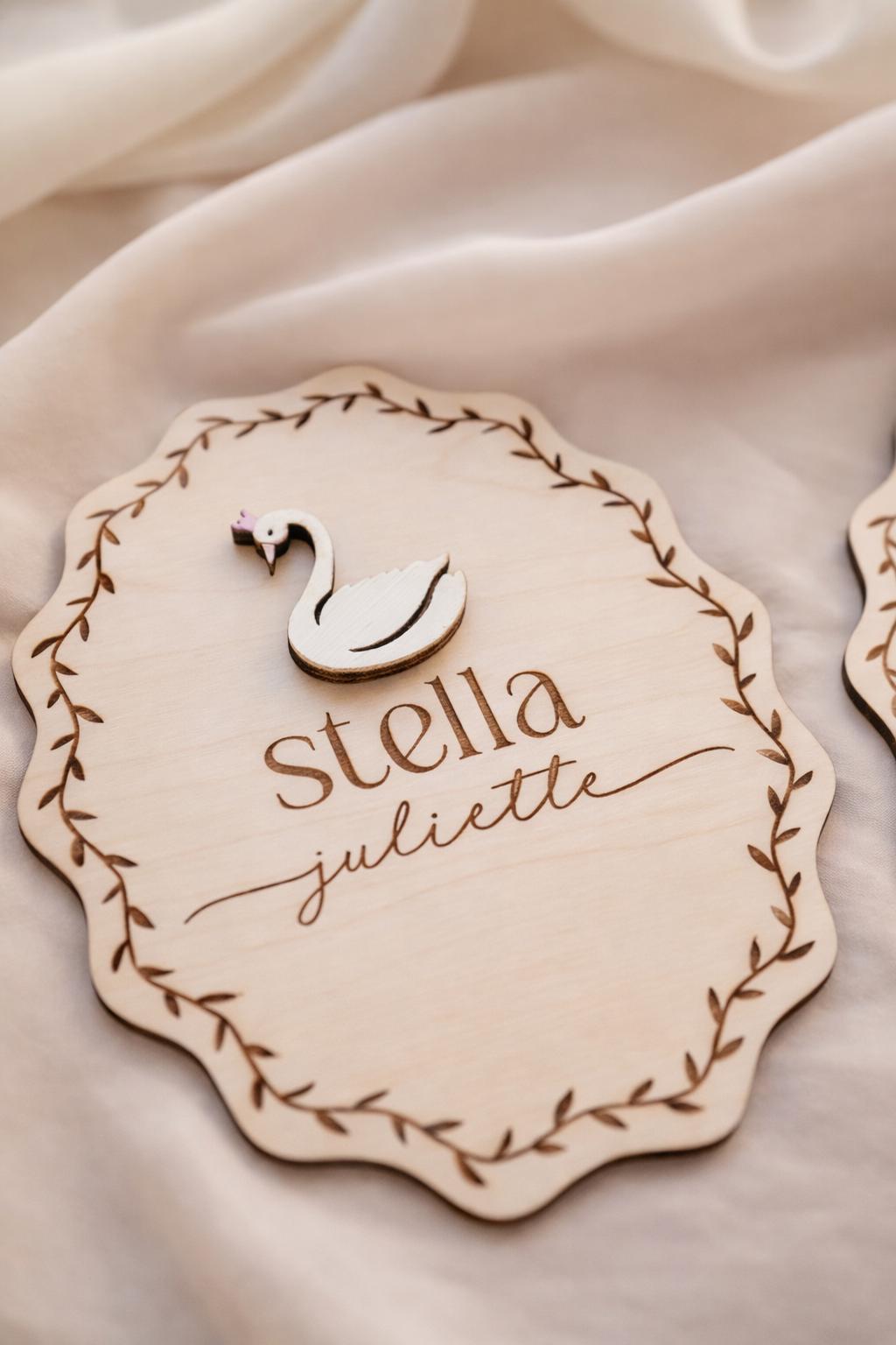 Swan Birth Announcement Name Sign & Birth Stat Keepsake