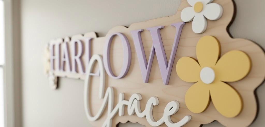 Personalized 3D Daisy Nursery Name Sign